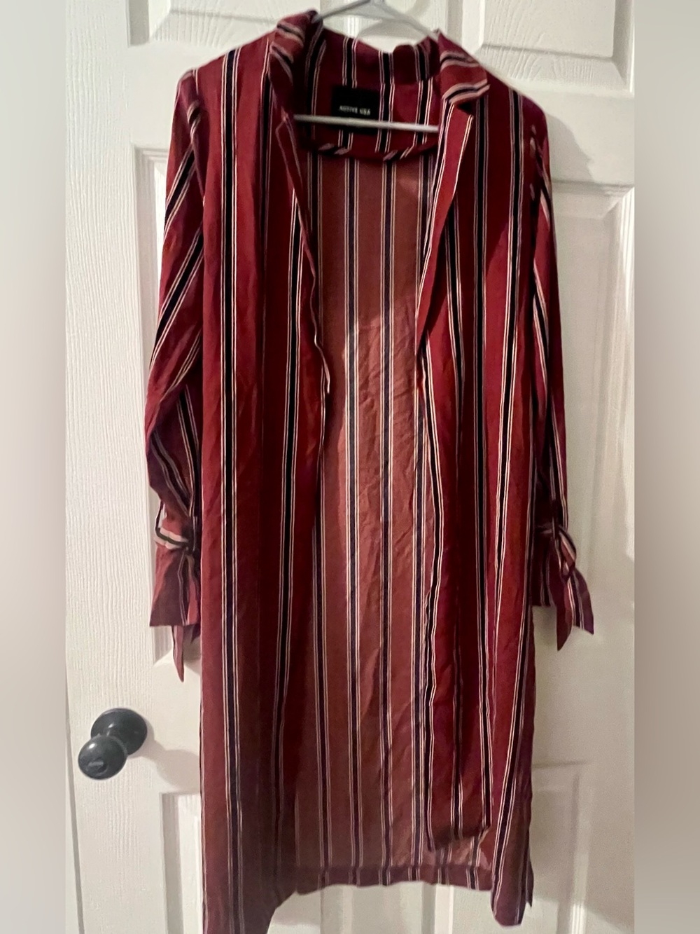 Active USA Burgundy Striped Longline Duster